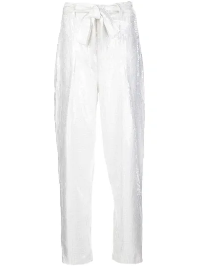 Izaak Azanei Sequinned Tapered-leg Trousers In White