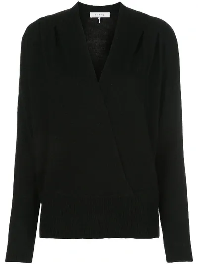 Frame V-neck Knitted Draped Jumper In Black