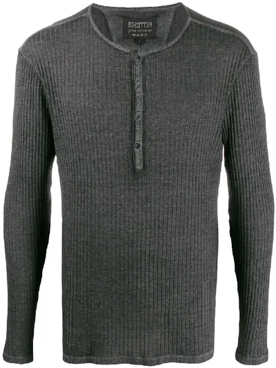 John Varvatos Long-sleeve Ribbed Top In Grey