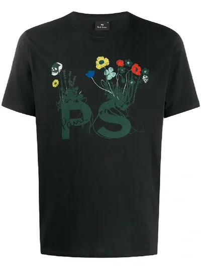 Ps By Paul Smith Skull Flower Print T-shirt In Black