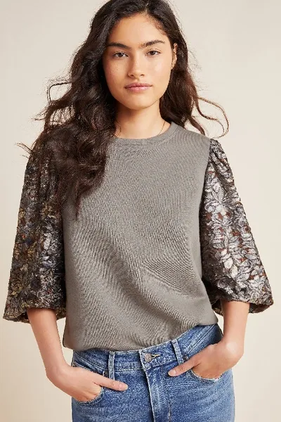 Amadi Eryna Lace-sleeved Top In Grey