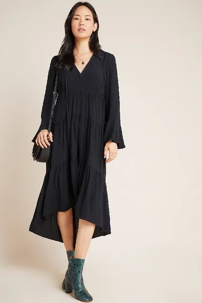 Anthropologie Cosima Tiered Maxi Dress In Black