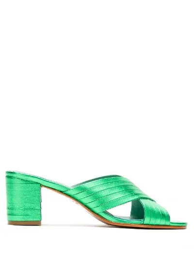 Blue Bird Shoes Metallic Finish Block Heel Mules In Green