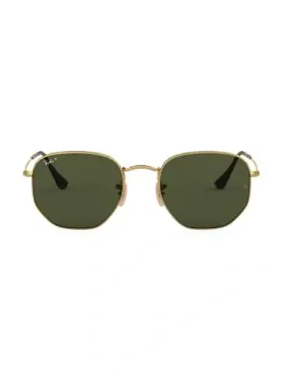 Ray Ban Hexagonal Legend Gold Sunglasses Gold Frame Green Lenses 51-21 In Dark Green