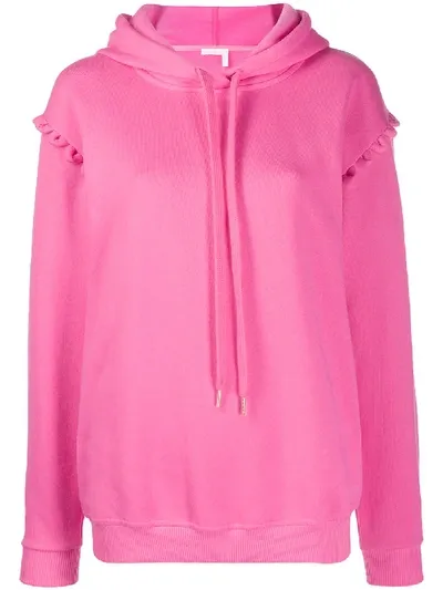 See By Chloé Hooded Loop-trim Pullover Hoodie In Pink