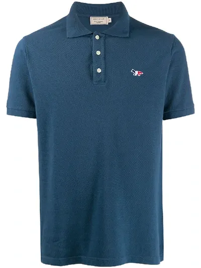 Maison Kitsuné Fox Embroidered Polo Shirt In Blue