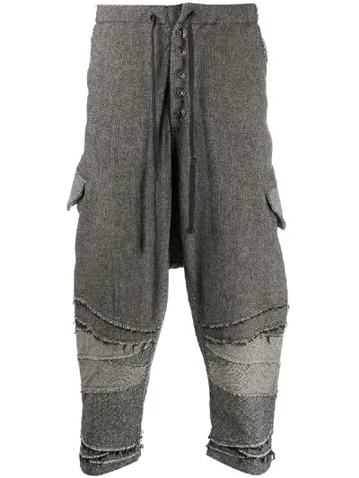 Greg Lauren Fringed Drop Crotch Trousers In Black