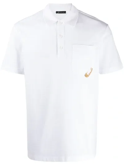 Versace Safety Pin Detail Polo Shirt In White