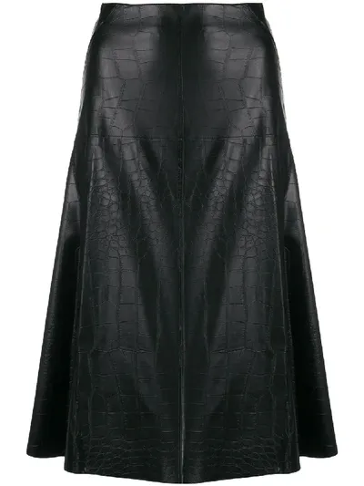 Blanca Crocodile-effect A-line Skirt In Black