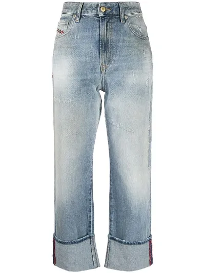 Diesel Wide Leg Cropped Jeans In Blue