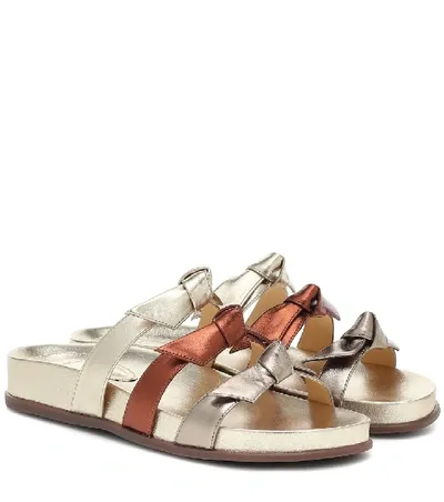 Alexandre Birman Lolita Slippers In Metallic Nappa Leather In Gold