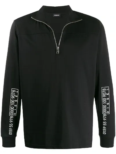 Diesel Zip Neck Sweatshirt In Black