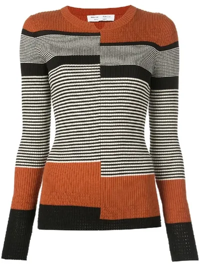 Proenza Schouler White Label Stripes Fine Gauge Rib Knit Top In Black