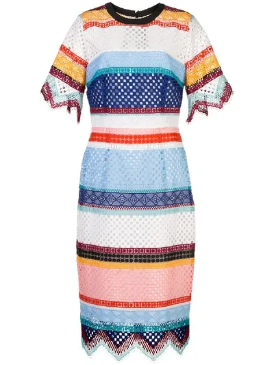 Carolina Herrera Open Weave Striped Dress In White