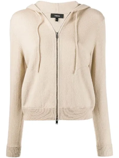 Theory Hooded Zip-front Cardigan In Neutrals