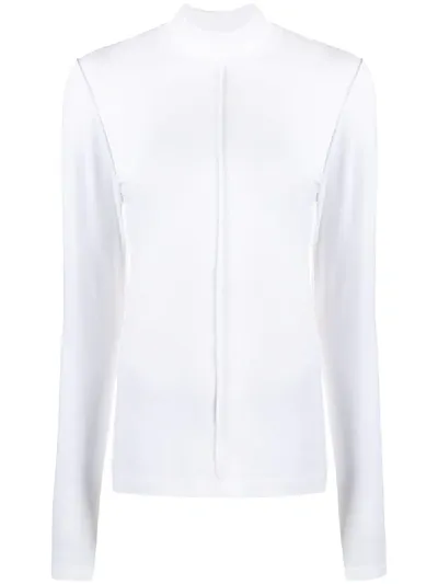 Ganni Split-seam Jersey Top In White