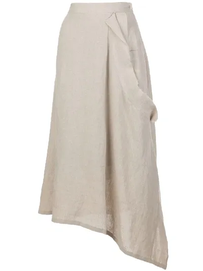 Y's Asymmetric Tie Waist Skirt In Neutrals