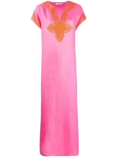 Tory Burch Embroidered Detail Maxi Dress In Pink