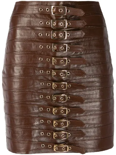 Manokhi Multi-buckle Mini Skirt In Brown