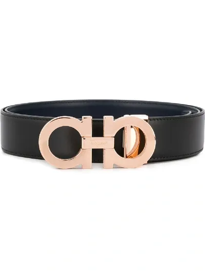 Ferragamo Logo Buckle Belt In Black