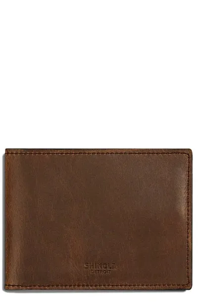 Shinola Slim Navigator Distressed Leather Bi Fold Wallet In Medium Brown