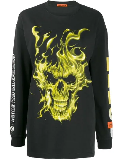 Heron Preston Skull Flame Print Top In Black