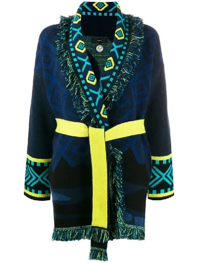 Alanui Belted Patterned Cardi-coat In Blue