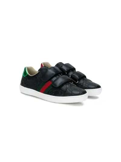 Gucci Kids' Gg Supreme Touch-strap Sneakers In Dark Blue