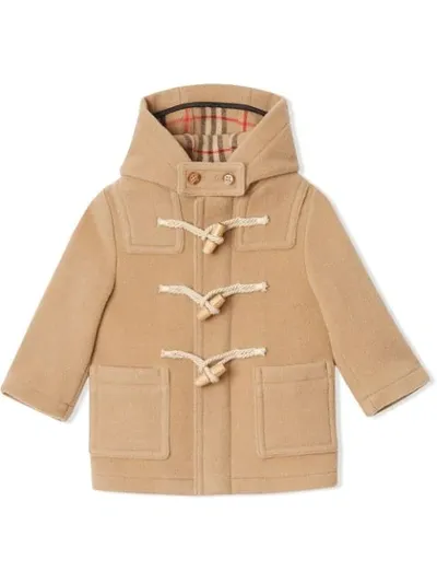 Burberry Babies' Hooded Wool Felt Duffle Coat In Beige