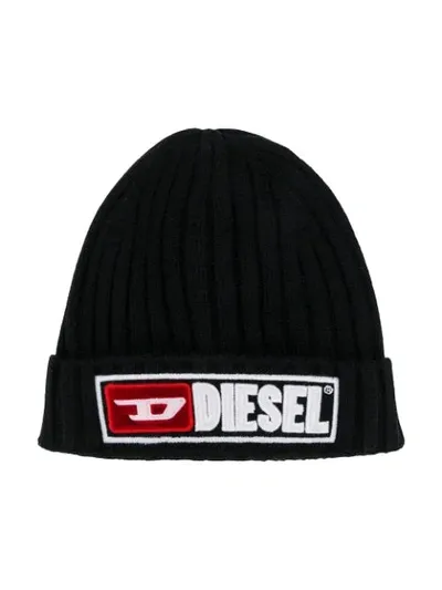 Diesel Kids' Logo Patch Beanie In Black