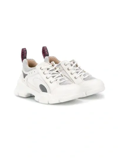 Gucci Kids' Flashtrek Leather Sneakers In White