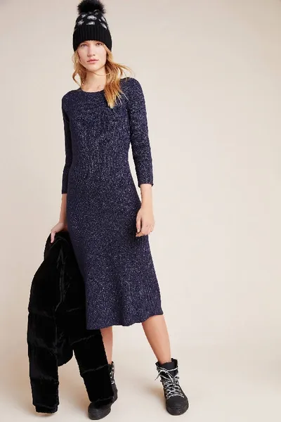 Anthropologie Selena Shimmer Mini Sweater Dress In Blue