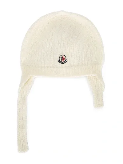 Moncler Kids' Logo Patch Beanie In White