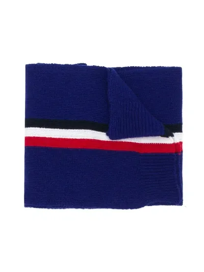 Moncler Kids' Logo Stripe Knitted Scarf In Blue