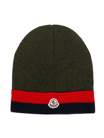 Moncler Kids' Logo Patch Beanie In Green