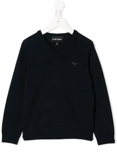 Emporio Armani Kids' Logo Long-sleeve Sweater In Blue