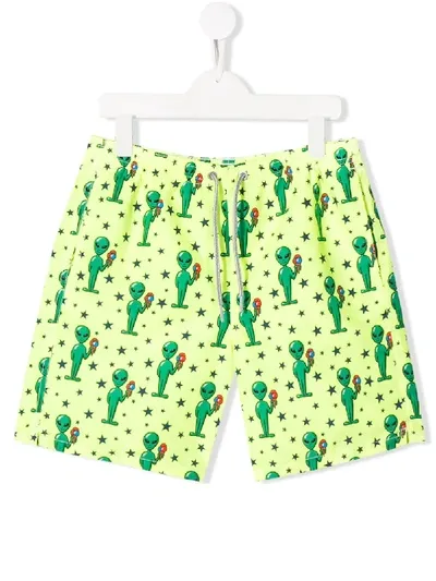 Mc2 Saint Barth Teen Alien Print Swim Shorts In Green