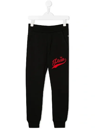 Philipp Plein Junior Kids' Embroidered Logo Track Pants In Black