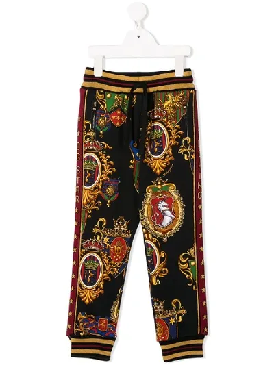 Dolce & Gabbana Kids' Coat Of Arms Print Track Pants In Black