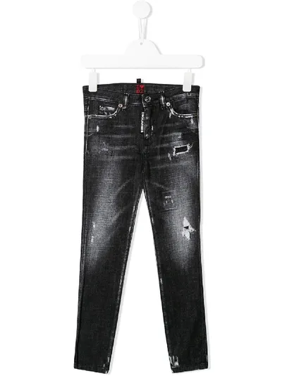 Dsquared2 Kids' Distressed Skinny-fit Jeans In Black