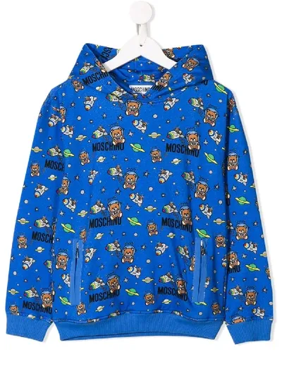 Moschino Kids' Space Bear Hoodie In Blue