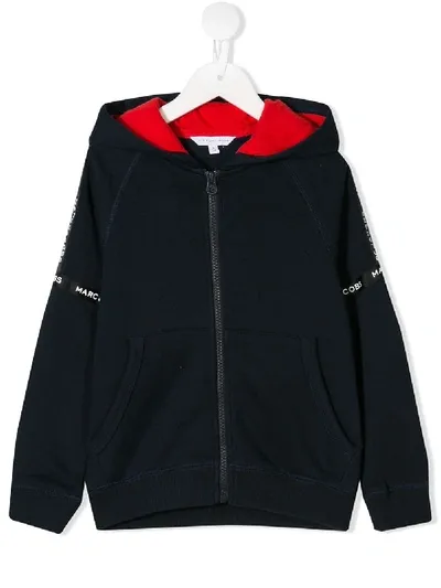 Little Marc Jacobs Kids' Logo Tape Zipped Hoodie In Blue