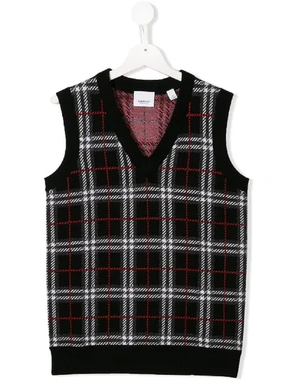 Burberry Kids' Check Knitted Vest In Black