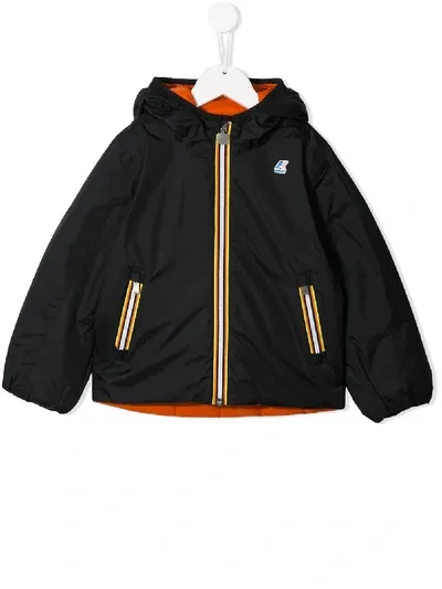 K-way Kids' Logo Printed Hooded Coat In Orange