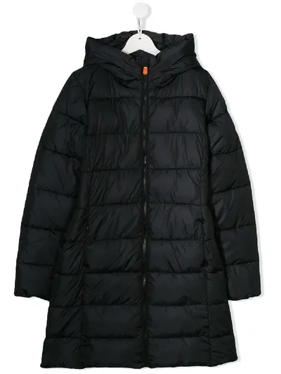 Save The Duck Teen Hooded Padded Coat In Black