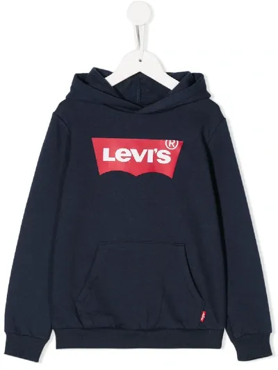 Levi's Kids' Big Boys Batwing Tufted Chenille Logo Hoodie In Blu Marino