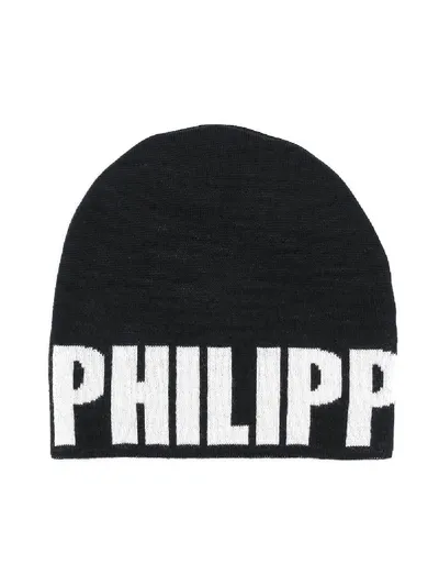 Philipp Plein Junior Kids' Logo Print Beanie In Black