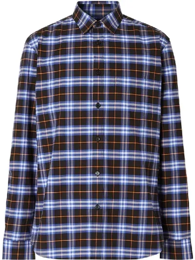 Burberry Check Shirt In Blue