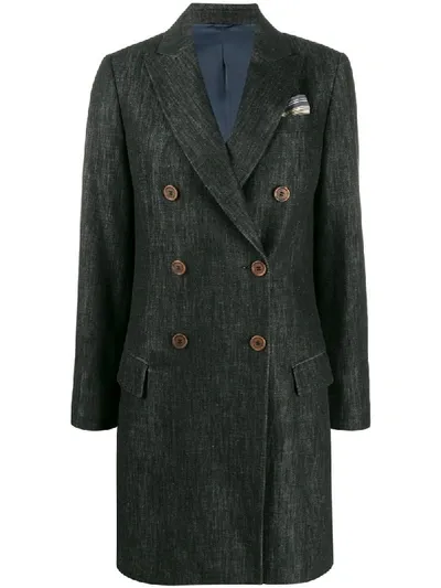 Brunello Cucinelli Double Buttoned Denim Coat In Blue