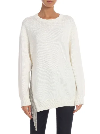 Dondup Cream-colored Pullover With Lamè Fringes In White